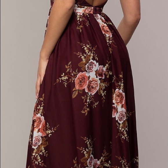 Plunging-V-Neck Floral-Print Prom Dress by Simply - Picture 2 of 3